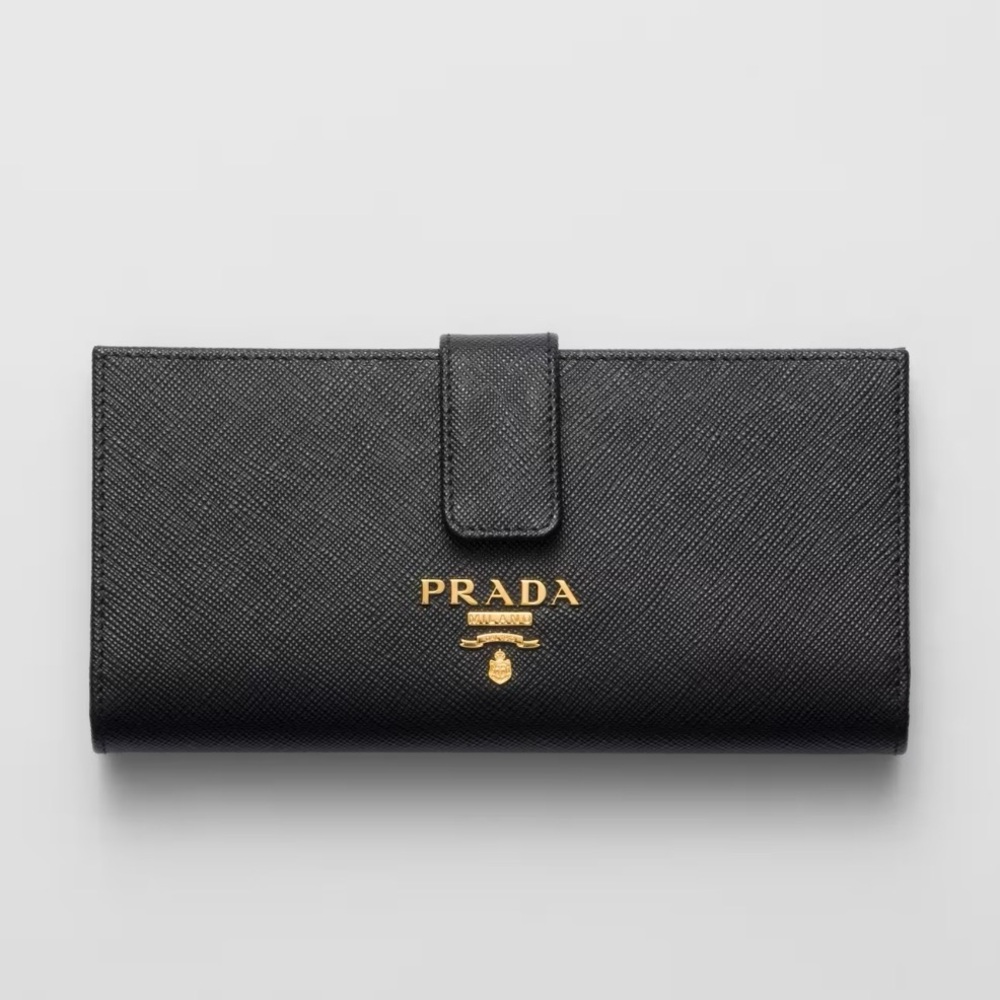 NEW Prada Black Saffiano Leather Wallet with Gold Logo